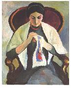August Macke Embroidering woman oil painting